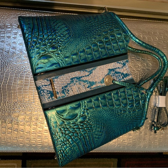 Brahmin Handbags - BRAHMIN TEAL ELAINE PEACOCK SHIMMER SATCHEL